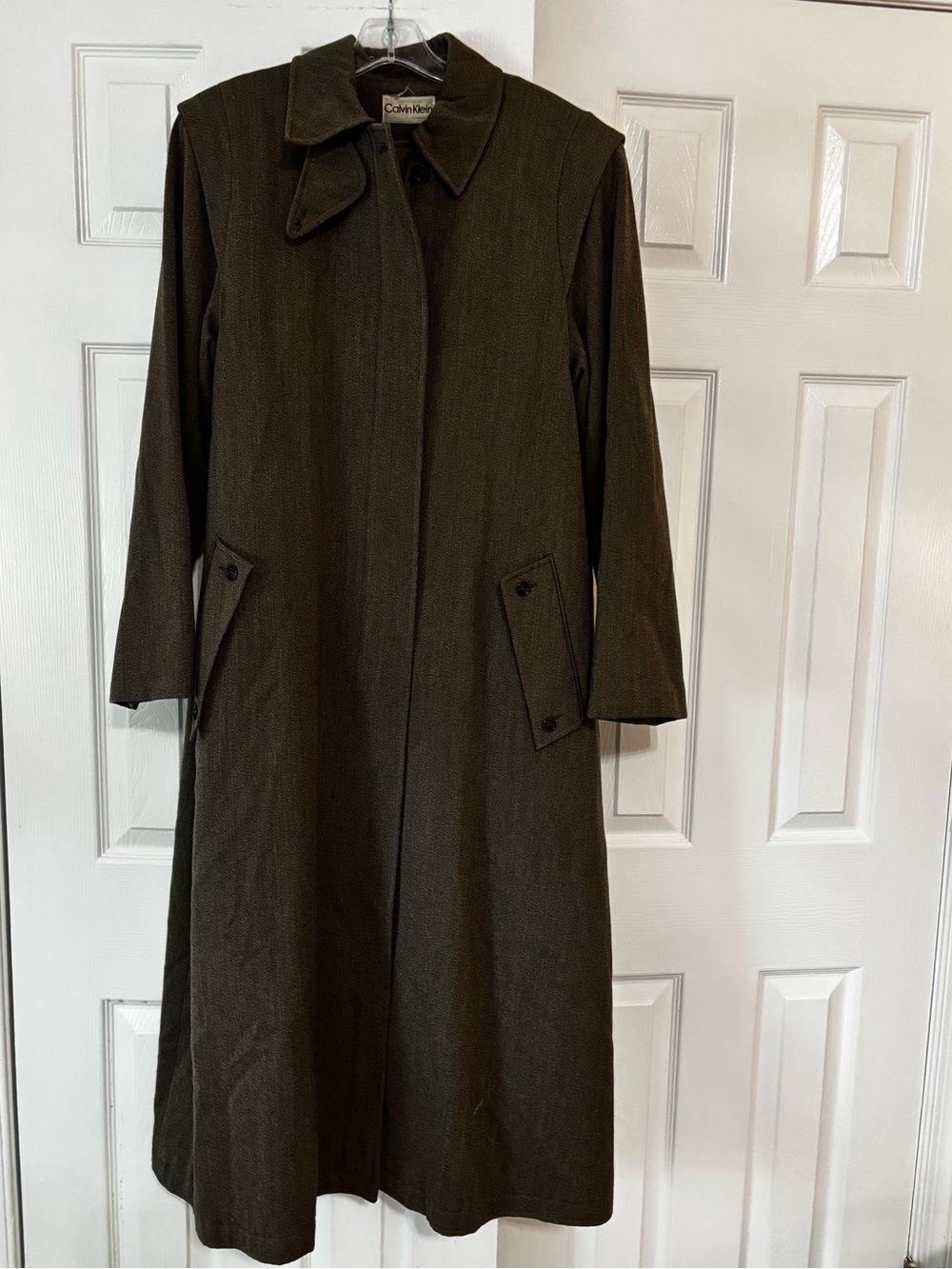Vintage Calvin Klein Long Olive Green Wool Coat Men’s L